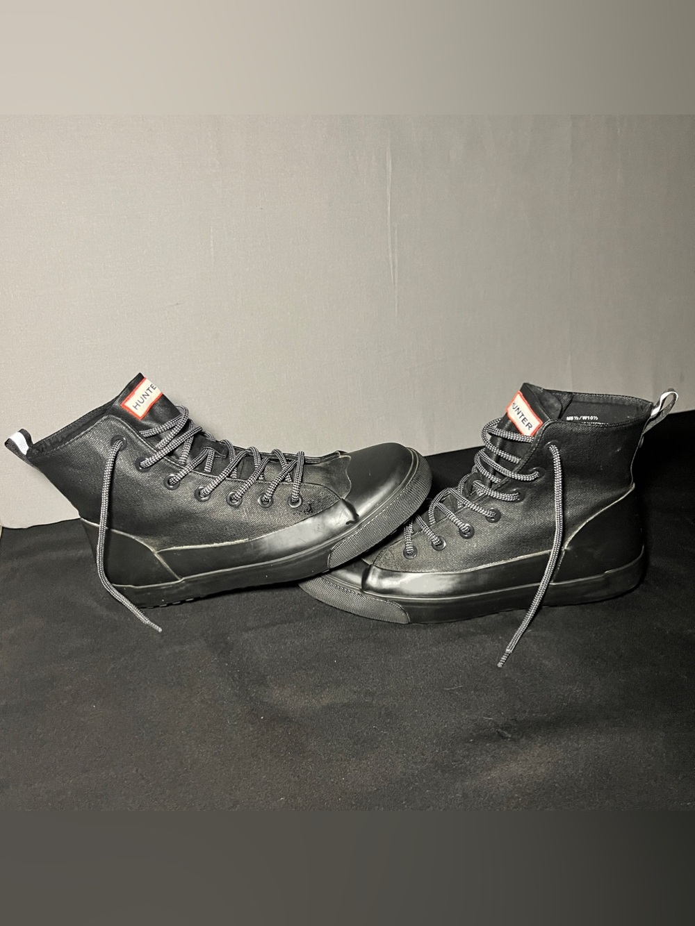 Hunter Black Men's High-Top Canvas Sneakers with Logo Tab